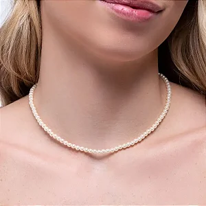 Colar Choker Mini Pérolas 4MM Tam 43cm Banho de Ouro18K