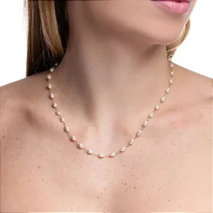 Colar Pérola Oval Banho de Ouro 18K