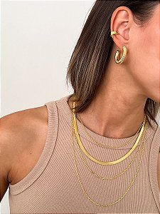 Colar Modelo Elo Português Choker 35cm Banho de Ouro 18K