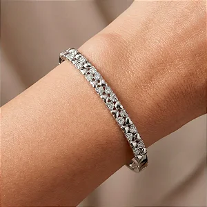 Pulseira Bracelete Mini Coração Cravejado Banho de Ródio