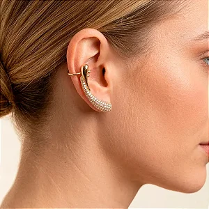Brinco Earcuf Gota Cravejada Banho de Ouro 18K