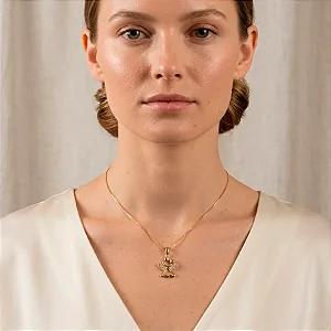 Colar Veneziana Com Pingente Anjo Cravejado Banho de Ouro 18K