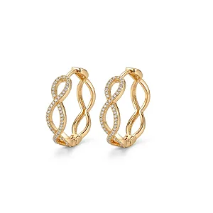 Brinco Argola Entrelaçada Lisa e Cravejada Banho de Ouro 18K