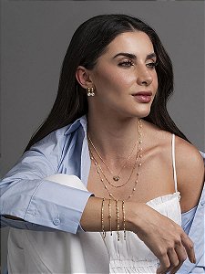 Pulseira Tubo com Esfera Banho de Ouro 18K