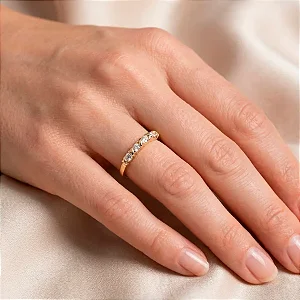 Anel Ponto de Luz e X Banho de Ouro 18K