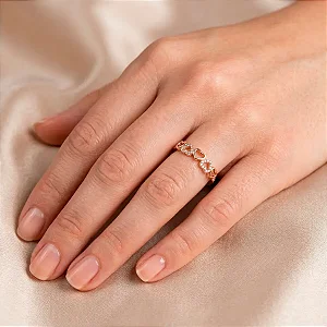 Anel Mini Coração Liso e Cravejado Banho de Ouro 18K