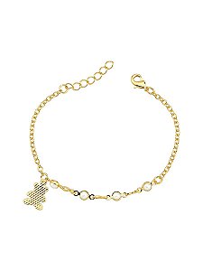 Pulseira Ursinho com Pérola Infantil Banho de Ouro 18K