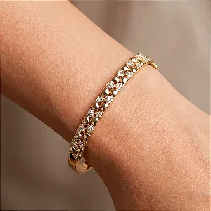 Pulseira Bracelete Mini Coração Cravejado Banho de Ouro 18K