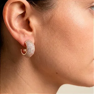Brinco Argola Larga Cravejada Luxo Banho de Ouro 18K