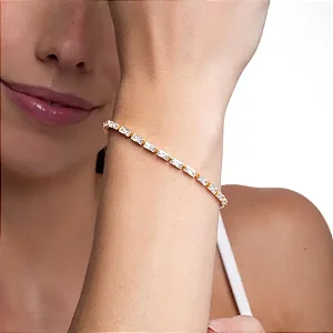 Pulseira Retangular Zircônia Banho de Ouro 18K