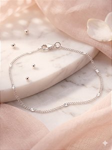 Pulseira Plaquinhas Diamantadas Infantil Banho de Prata