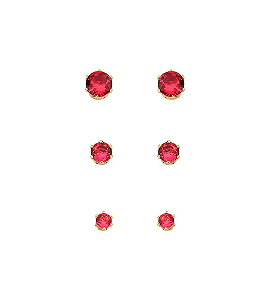 Brinco Trio Zircônia Rubi Banho de Ouro 18K