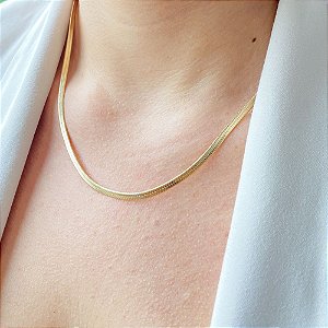 Colar 30cm Malha Fita 3MM Banho de Ouro 18K