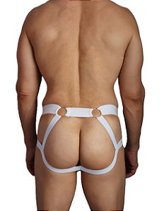 CUECA EM SUPLEX BRANCO COM ABERTURA E METAIS