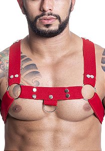 HARNESS EM ELASTICO VERMELHO COM METAL