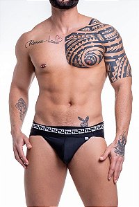 CUECA SUNGA GREGA EM SUPLEX ELASTICO ESTAMPADO PRETO COM ELASTICO DUPLO