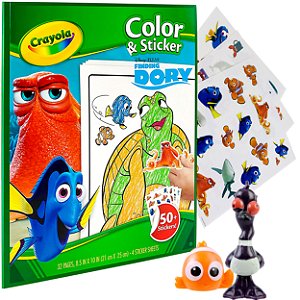 Mini Boneco Becky + Gogos Nemo + Livro com 50 Adesivos Procurando Dory Disney
