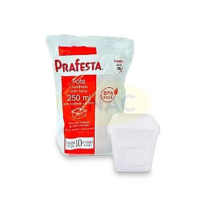 10 Potes Quadrado 250ml Com Lacre Descartável - Prafesta