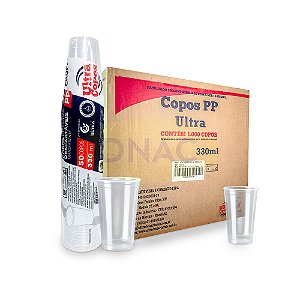Copo Descartável 330 ml Liso Transparente (PP) - Caixa Com 20 Pacotes Com 50 un - Ultra / Copozan