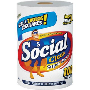 Toalha de Papel de Cozinha 1 x 100 FOLHAS - Social Clean - Fardo Com 16 Rolos