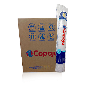 Copo Descartável 200 ml Transparente (PS) - Copoju - Caixa com 25 pacotes de 100 unidades cada