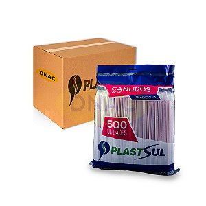 Canudo Sachê Longo 5 mm x 25 cm c/ 500 - PlastSul - Caixa com 6 pacotes