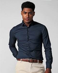 Camisa Social Masculina Manga Longa Azul Vip