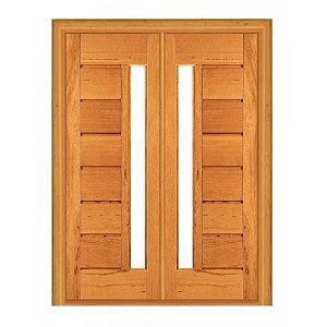 Porta Dupla De Abrir - Horizontal com Visor - Madeira Maciça - Angelim