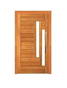 Porta Pivotante Contemporânea Com Visor Duplo - Madeira Maciça - Angelim
