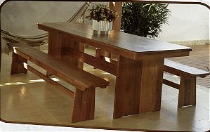 Conjunto Mesa Judith 2 Bancos Madeira Angelim