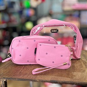 Kit Necessaire Rosa com Bolinhas