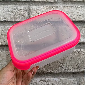 Pote Retangular de 1 Litro  - Transparente e Rosa