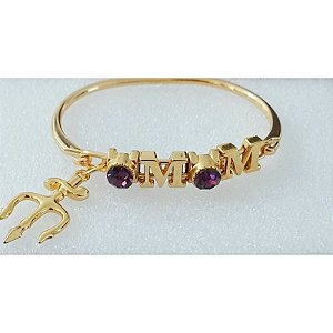 Bracelete Folheado 18k Maria Mulambo Roxo Tridente Umbanda Candomblé