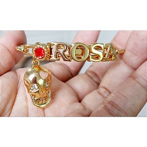Bracelete Folheado Pombogira Rosa Caveira Umbanda Candomblé