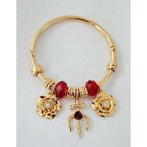 Bracelete Tridente Rosa Vermelha Pombogira Padilha Figueira Farrapo Caveira  Cabaré Rosa Umbanda Candomble
