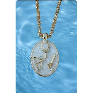 Cordão Medalhão Luxo Oxum Oxossi Ogum Umbanda Candomblé