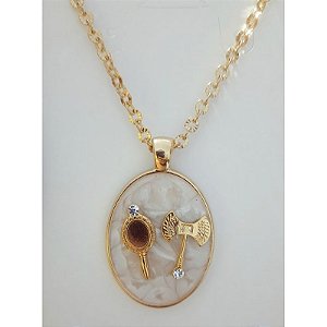 Cordao Medalhão Luxo Oxum Xango Candomblé Umbanda - Pérola