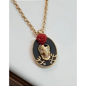 Cordão Medalhão Luxo Pombogira Rosa Caveira Umbanda Candomblé