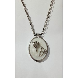 Cordão Medalhão Luxo Prateado Iemanja Oxossi Umbanda Candomblé