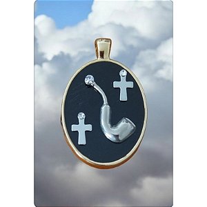 Cordão Medalhão Luxo Preto Velho Cachimbo Almas Umbanda Candomblé