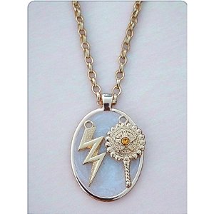 Cordão Medalhão Luxo Raio G Espelho G Iansa Oxum Umbanda Candomblé