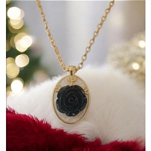 Cordão Medalhão Luxo Rosa Negra Tridente Pombogira Dama da Noite Umbanda Candomblé