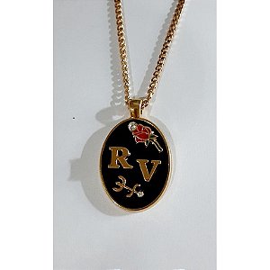Cordão Medalhão Luxo Rosa Vermelha Pombogira Umbanda Candomblé