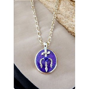 Cordão Medalhão Roxo Tridente Invertido Pombogira Umbanda Candomblé