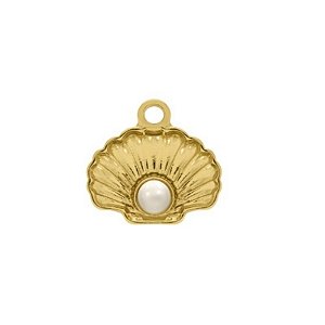 Pingente Berloque Folheado Concha Pérola Dourado
