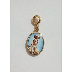 Pingente Berloque Folheado Medalha Nossa Senhora de Fátima Dourado