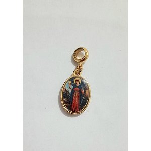 Pingente Berloque Folheado Medalha Santa Barbara Dourado Prateada