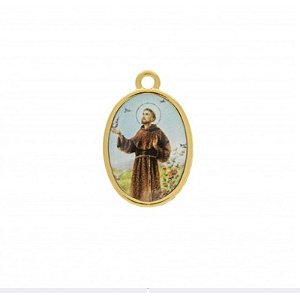 Pingente Berloque Folheado Medalha São Francisco de Assis Dourado