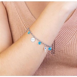 Pulseira Aço Hipoalergenico Iemanja Abebe Zirconia Azul Umbanda Candomblé