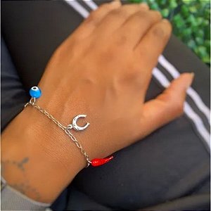Pulseira Aço Sorte Patuá Olho Grego Pimenta Ferradura